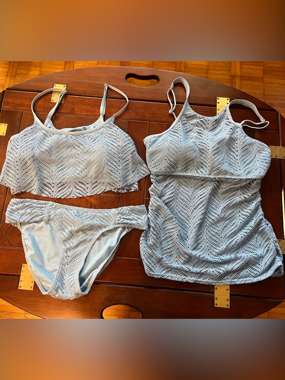 Aqua Light Blue crochet look Three-Piece swimsuit set